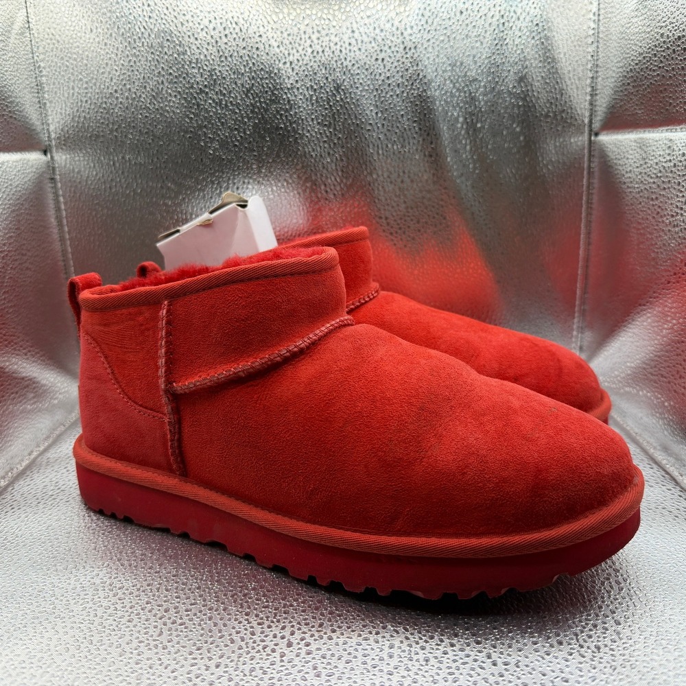 Size 10 UGG Classic Ultra Mini Boots Womens Red Excellent Suede Sheepskin Lining